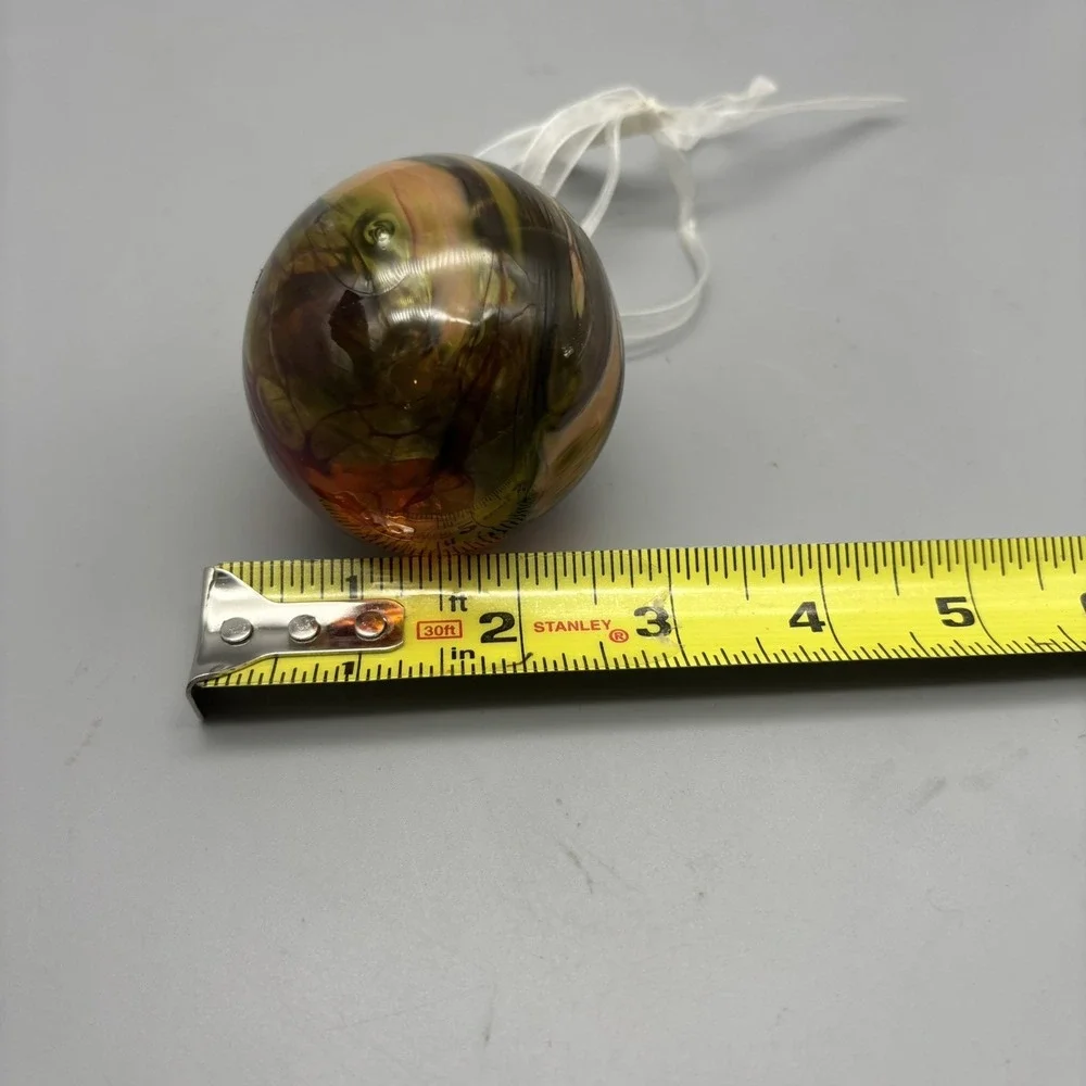 Ornament Hand Blown Art Glass Oval Brown & Amber Swirl‎ Imperfections